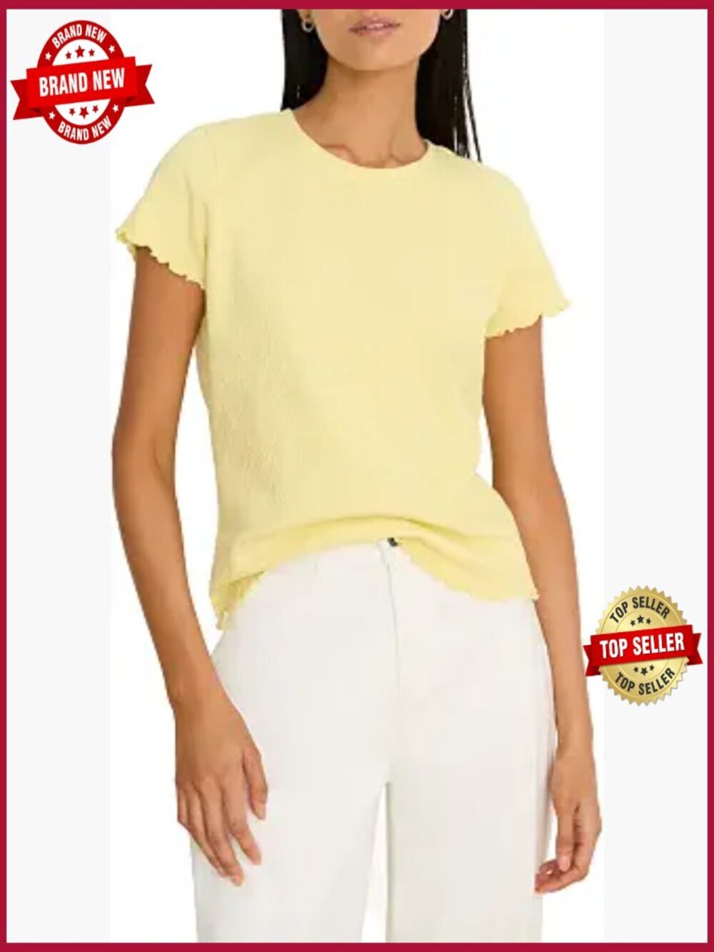 Lace Knit T-Shirt, Short Sleeve Crewneck, Fitted, Cotton, Lettuce Edge
